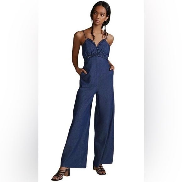labiz Pants - NWT ANTHROPOLOGIE LaBiz RUFFLED DENIM JUMPSUIT SIZE L